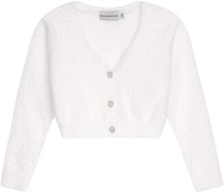 DANAMADE Mädchen Cardigan Bolero Pelz mit Strass weiß