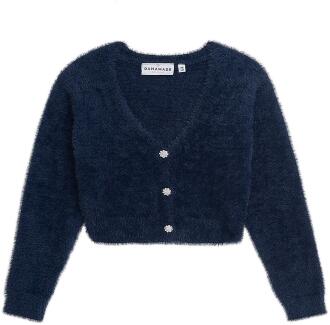 Danamade Mädchen Cardigan Pelz mit Strassknöpfen blau