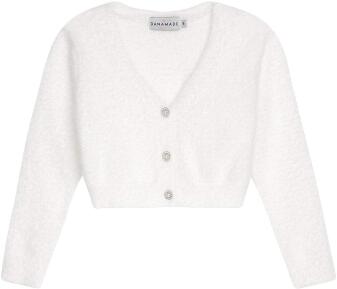 DANAMADE Mädchen Cardigan Bolero Pelz mit Strass weiß
