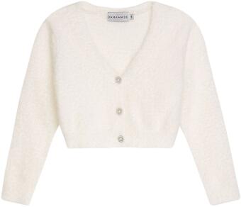 Danamade Mädchen Cardigan Pelz mit Strassknöpfen ecru