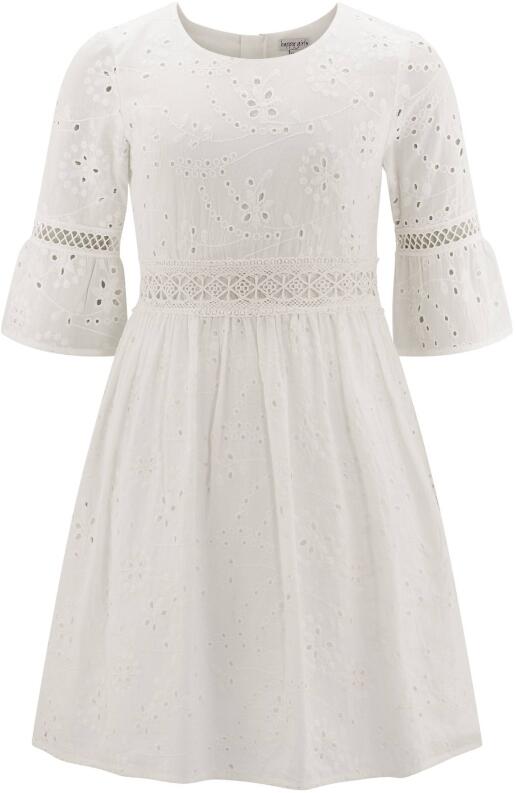 Happy Girls Teens Mädchen Kleid Sommerkleid Lochstickerei ecru