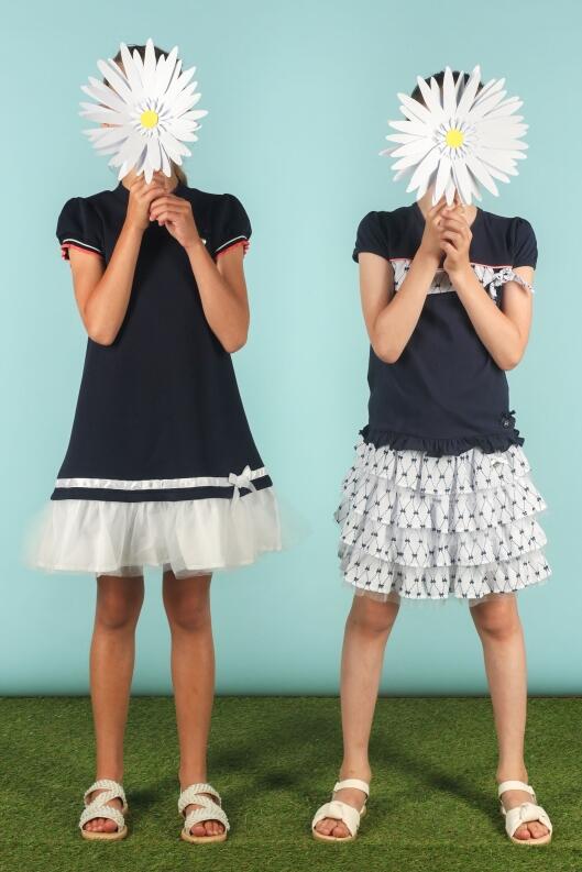 Le Chic Mädchen Kleid mit Tüllvolant blau