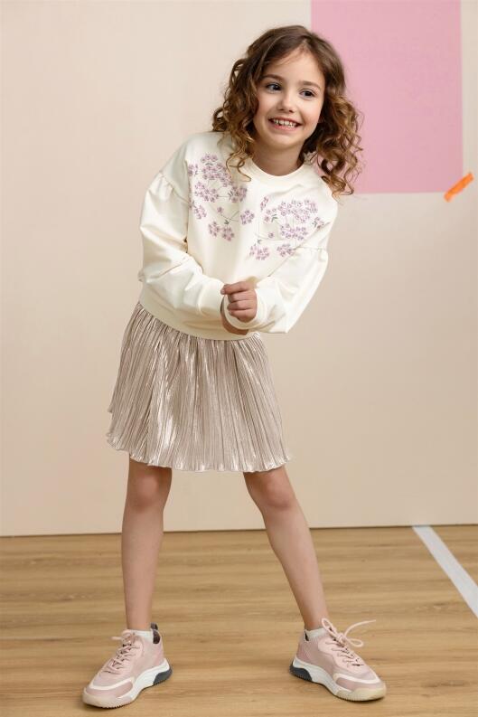 Nono Mädchen Sweatshirt mit lila Stickerei pearled ivory