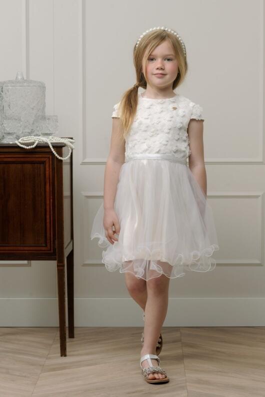 Le Chic Mädchen Kleid Kinderkleid festlich mit Stoffblumen ecru