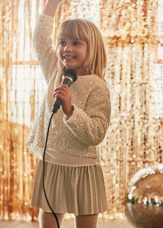 Mayoral Mädchen Kinder Kleid festlich Pailletten ecru