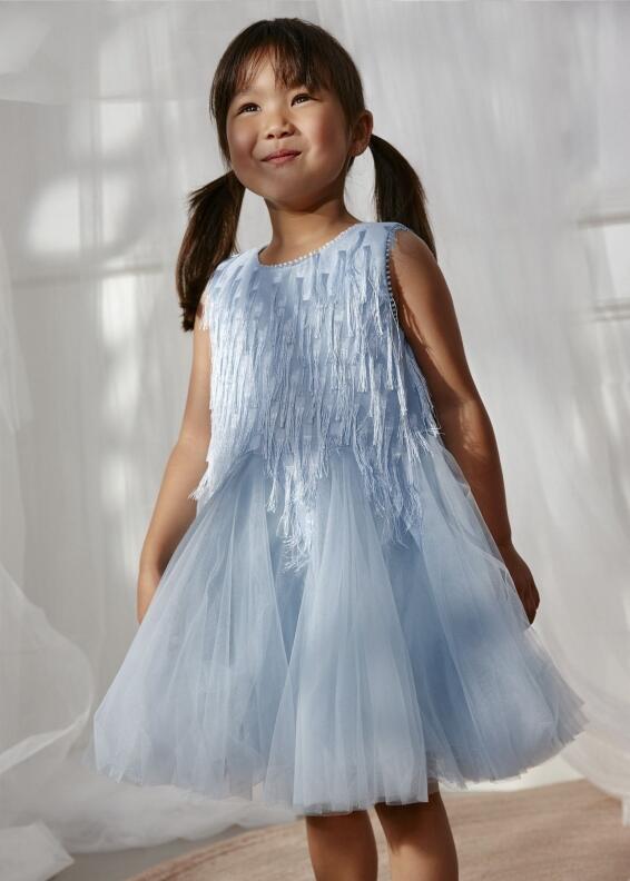 abel & lula Teens Mädchen Kleid festlich Fransen hellblau