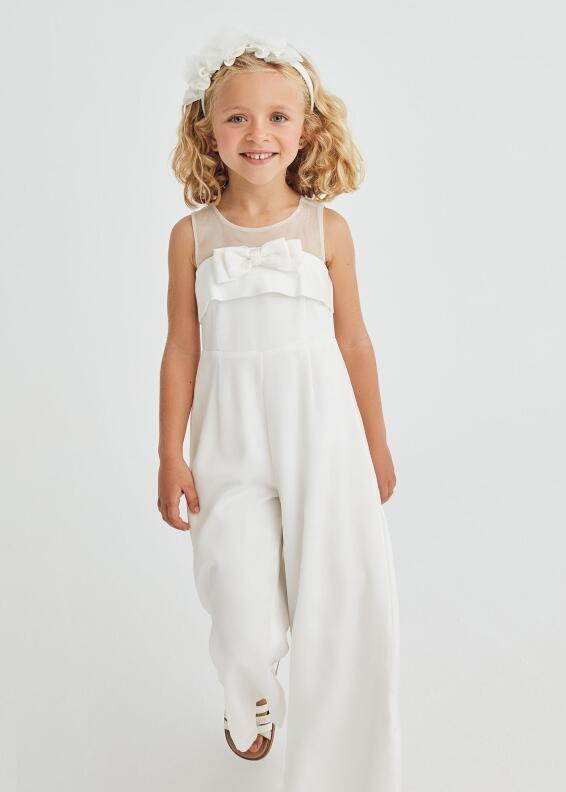 abel & lula Mädchen Jumpsuit festlich Schleife ecru
