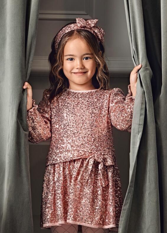 abel & lula Mädchen Kinder Kleid festlich Pailletten rosa