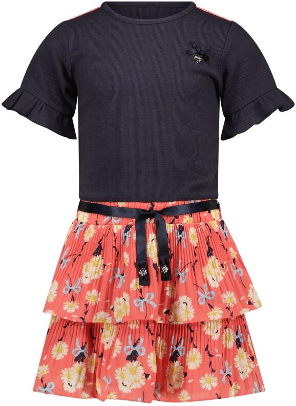 Le Chic Mädchen Kleid Sila mit Trikot-Oberteil blau-coralle