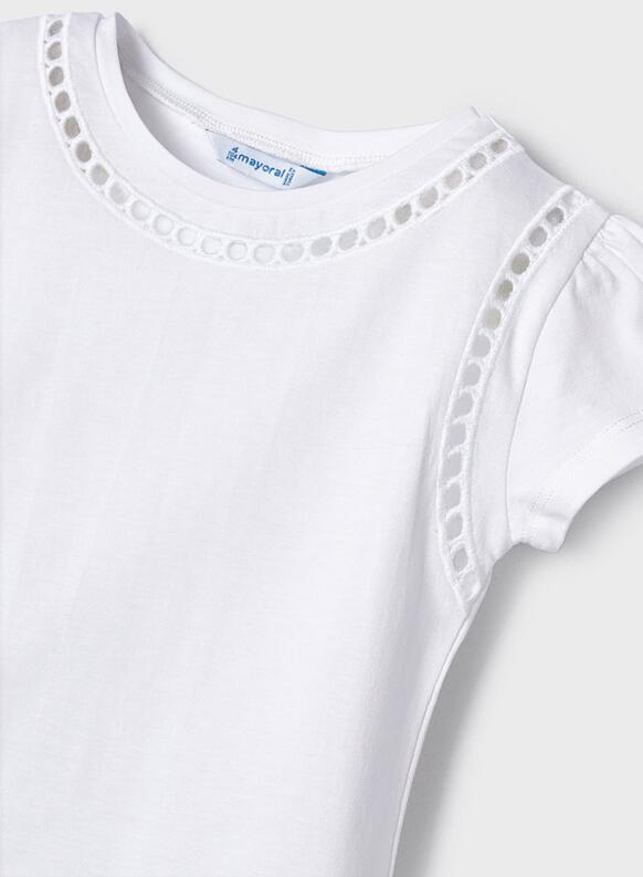 mayoral Mädchen T-Shirt Kurzarm Lochstickerei weiß