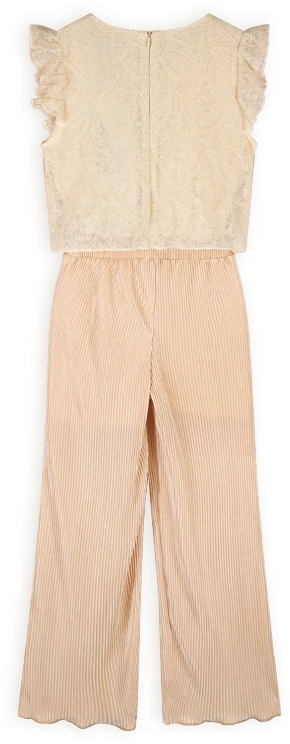 Nono festlicher M&auml;dchen Jumpsuit mit Spitzenoberteil Sand Blush