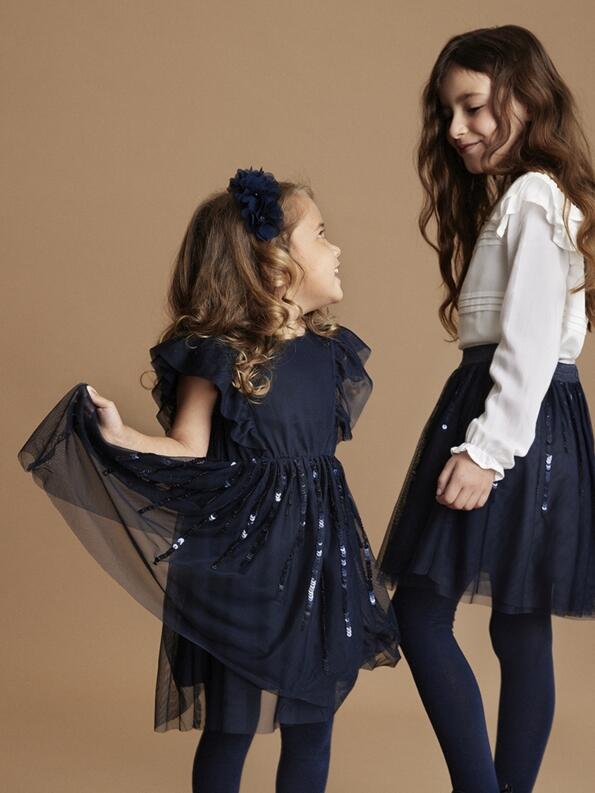 Creamie Mädchenkleid festlich Mesh blau