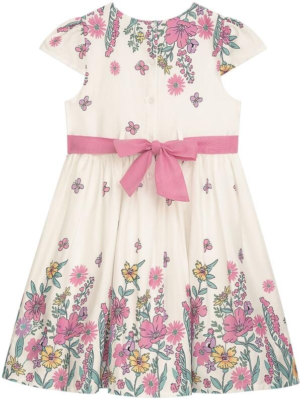 DANAMADE Mädchen Kleid Sommerkleid Caro geblümt ecru