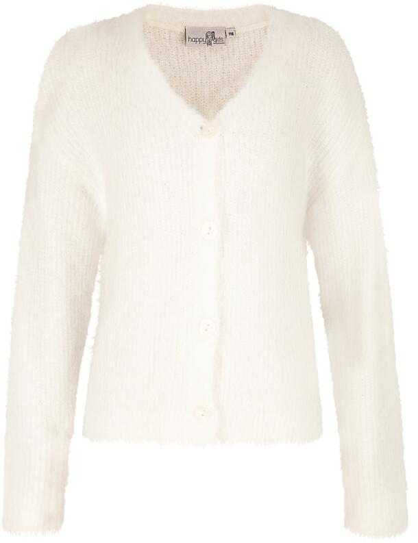 Happy Girls Teens Mädchen Strickjacke Cardigan Fransengarn ecru