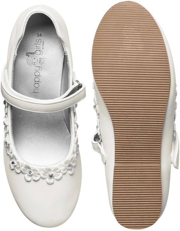 Happy Girls festliche Kinderschuhe Kommunion Blumen ecru