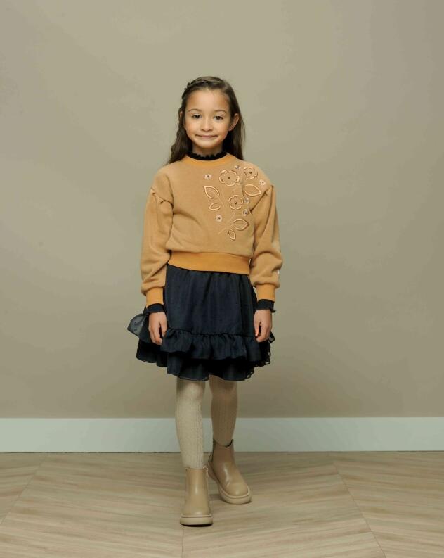 Le Chic Mädchen T-Shirt mit Smoke Kragen blau