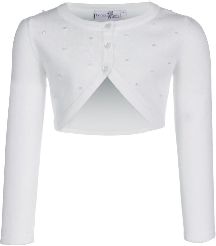 Happy Girls Kinder Strickjacke Bolero festlich Perlen weiß