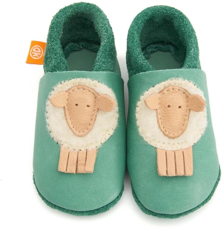 Orangenkinder Baby Schuhe aus Leder Krabbelschuhe Schaf grün