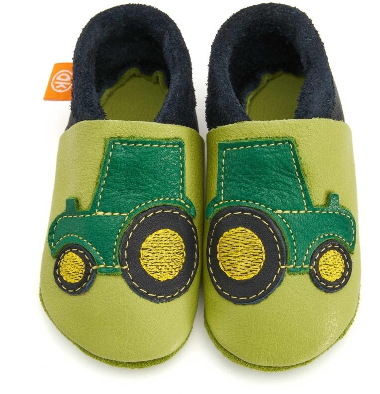Orangenkinder Baby Schuhe aus Leder Krabbelschuhe Trecker grün