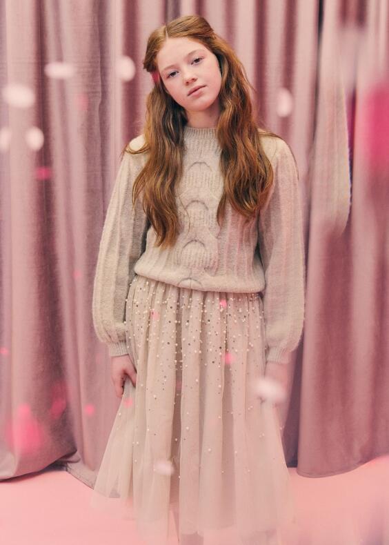 abel & lula Teens Mädchen Glitzer Pullover Zopfmuster beige lifestyle