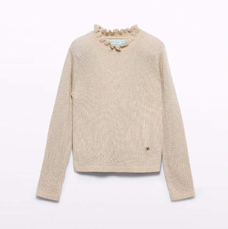 abel & lula Mädchen Glitzer Pullover Feinstrick beige