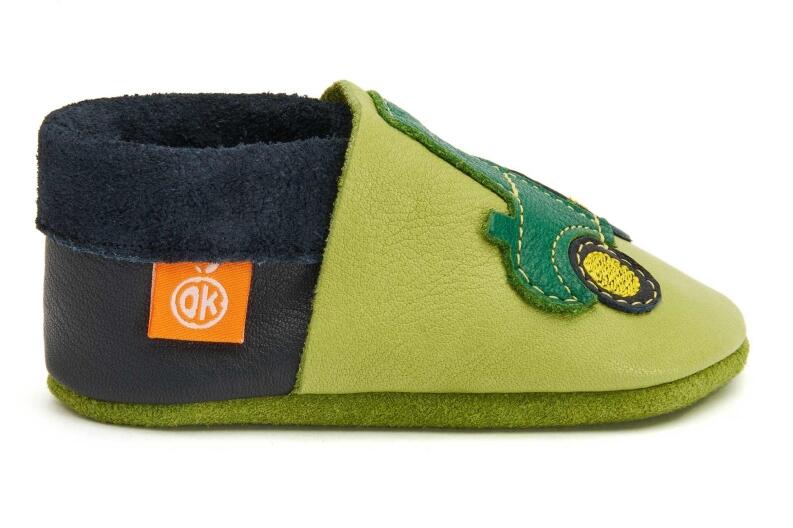 Orangenkinder Baby Schuhe aus Leder Krabbelschuhe Trecker grün