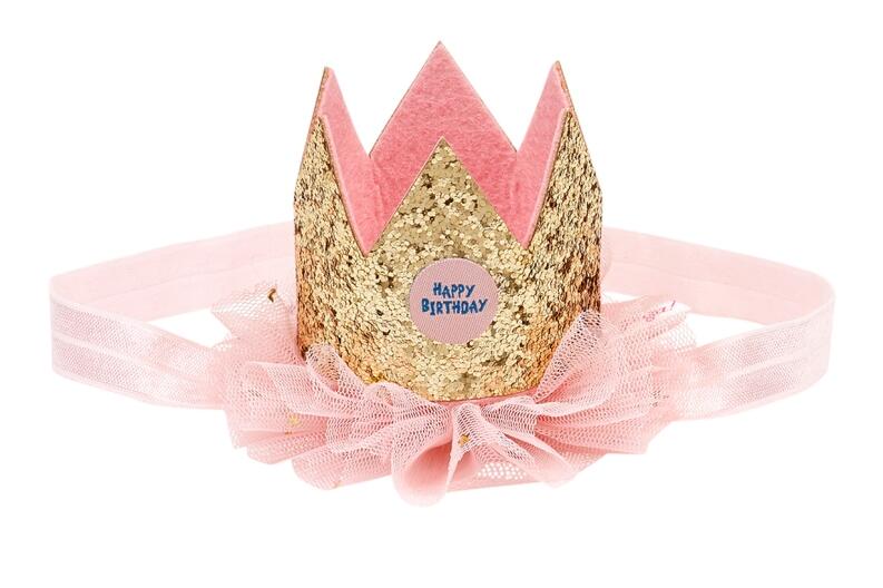Souza Kinder Geburtstags Krone auf Haarband mit Tüll gold