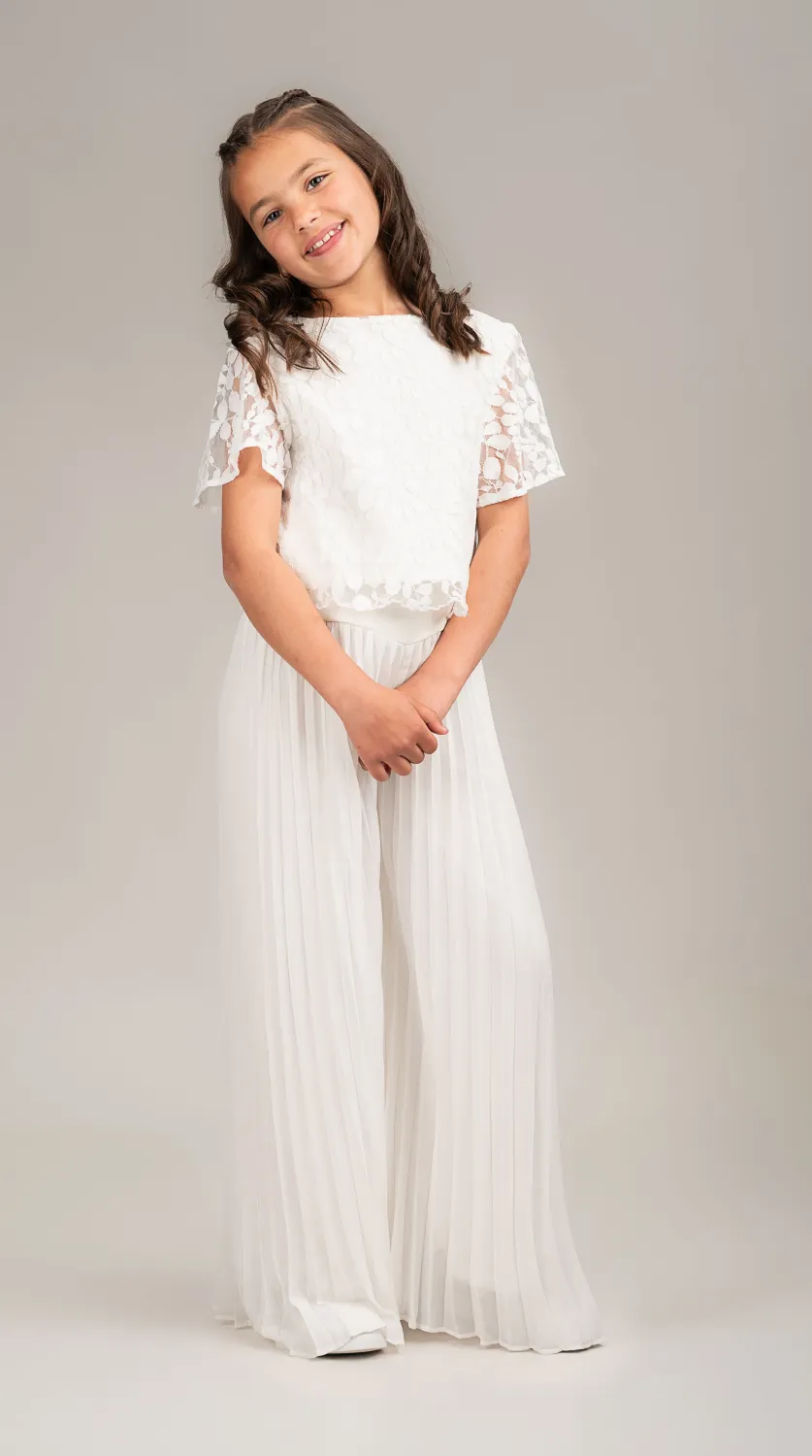 Danamade Teens M&auml;dchen Spitzen Shirt Bluse festlich ecru