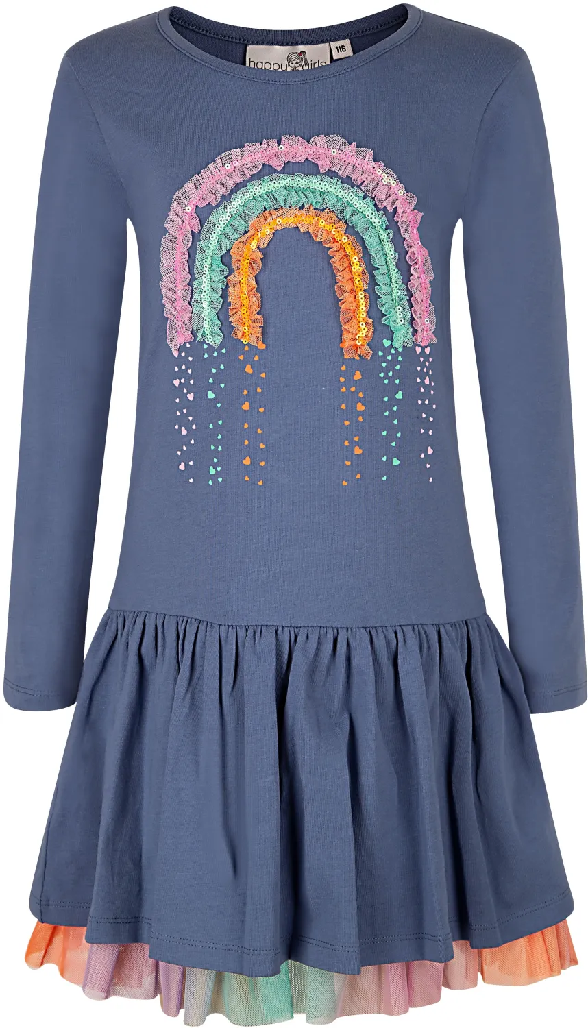 Happy Girls M&auml;dchen Kinder Kleid Regenbogen blau
