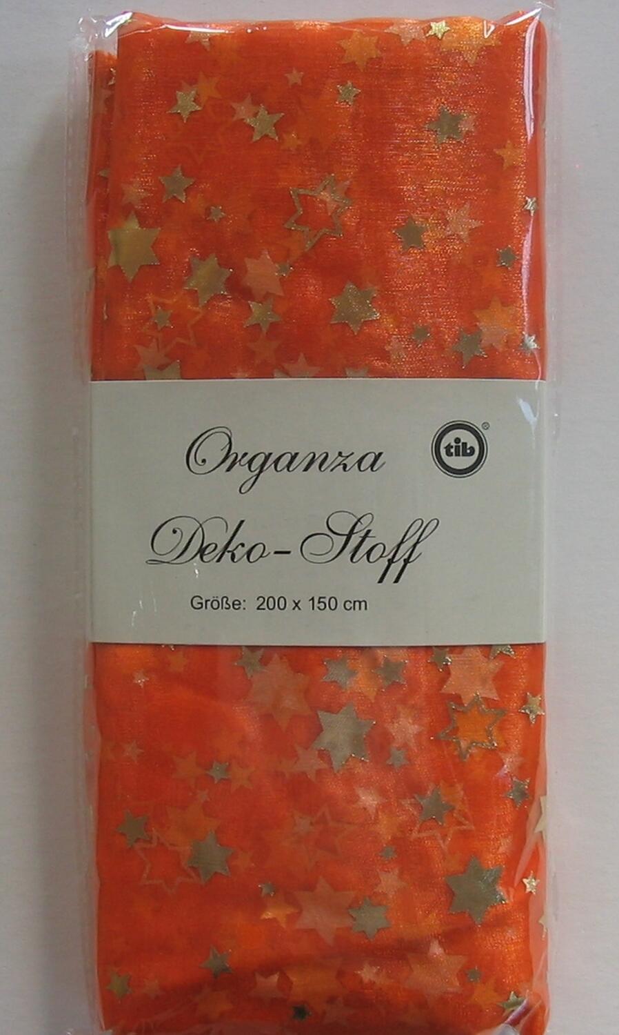Deko Organza-Stoff orange mit goldenen Sternen