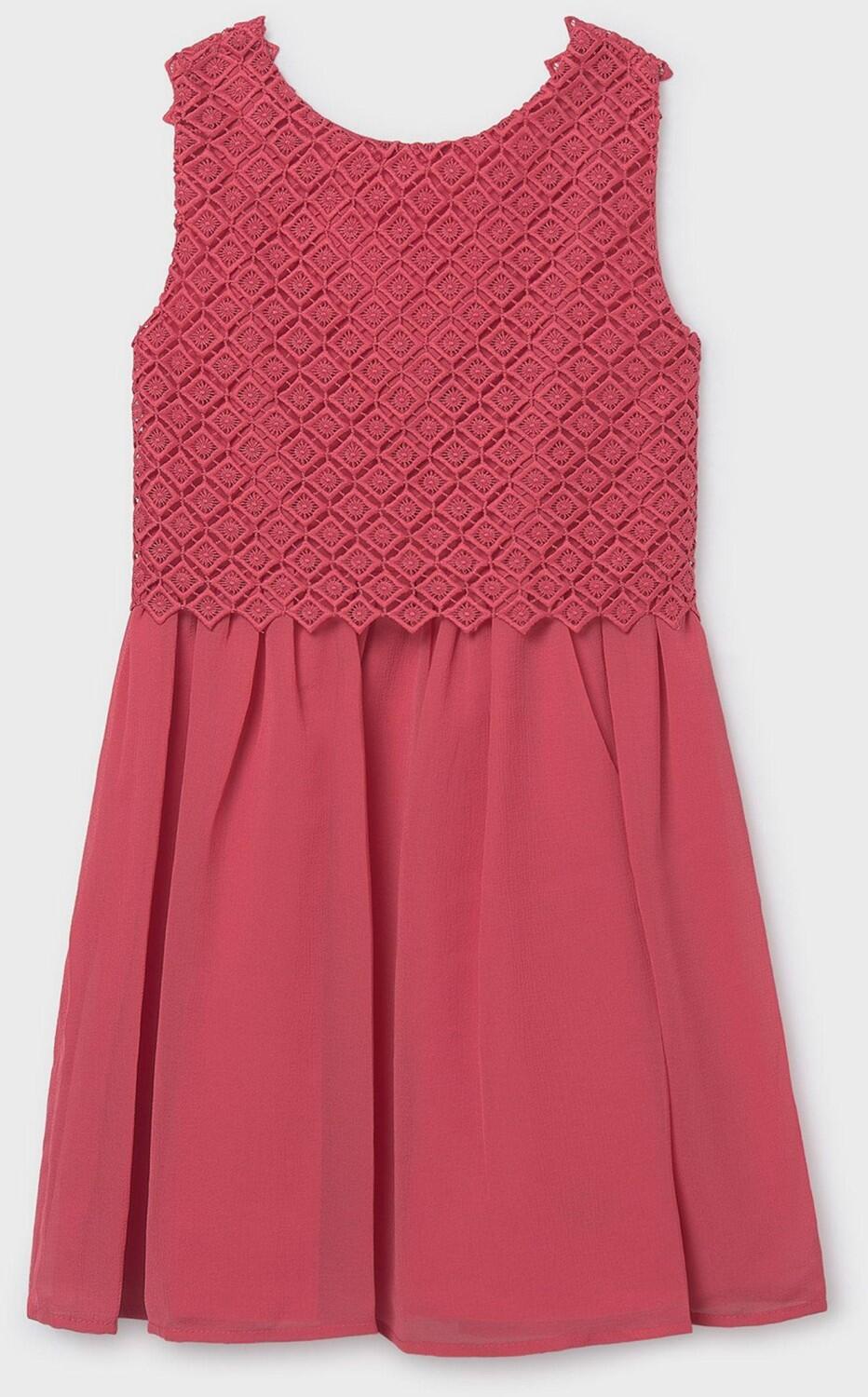 mayoral Teens M&auml;dchen Kleid mit Spitzenoberteil koralle